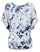 Lock and Love LL WT1116 Womens V Neck Short Sleeve Tie Dye Drape Dolman Top XXL White_Navy