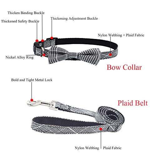 LZYMSZ Dog Harness Adjustable & Durable Plaid Pet Harness,3 Pack(Vest Harness&Bow Collar&Leash) Anti-Twist Dog Leash Set for Small Medium Large Puppy,Perfect for Daily Walking Training Running (Grey)