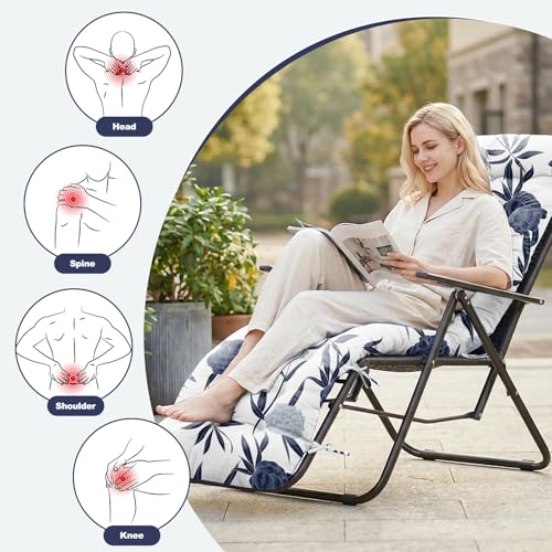 widesmile Waterproof Sun Lounger Cushion Only Replacement Lounger Cushions Pad for Sunloungers 100% Cotton Thick 167x53x10 cm Outdoor Garden Rattan Recliner Relaxer Chair Cushions, Blue Enchantress