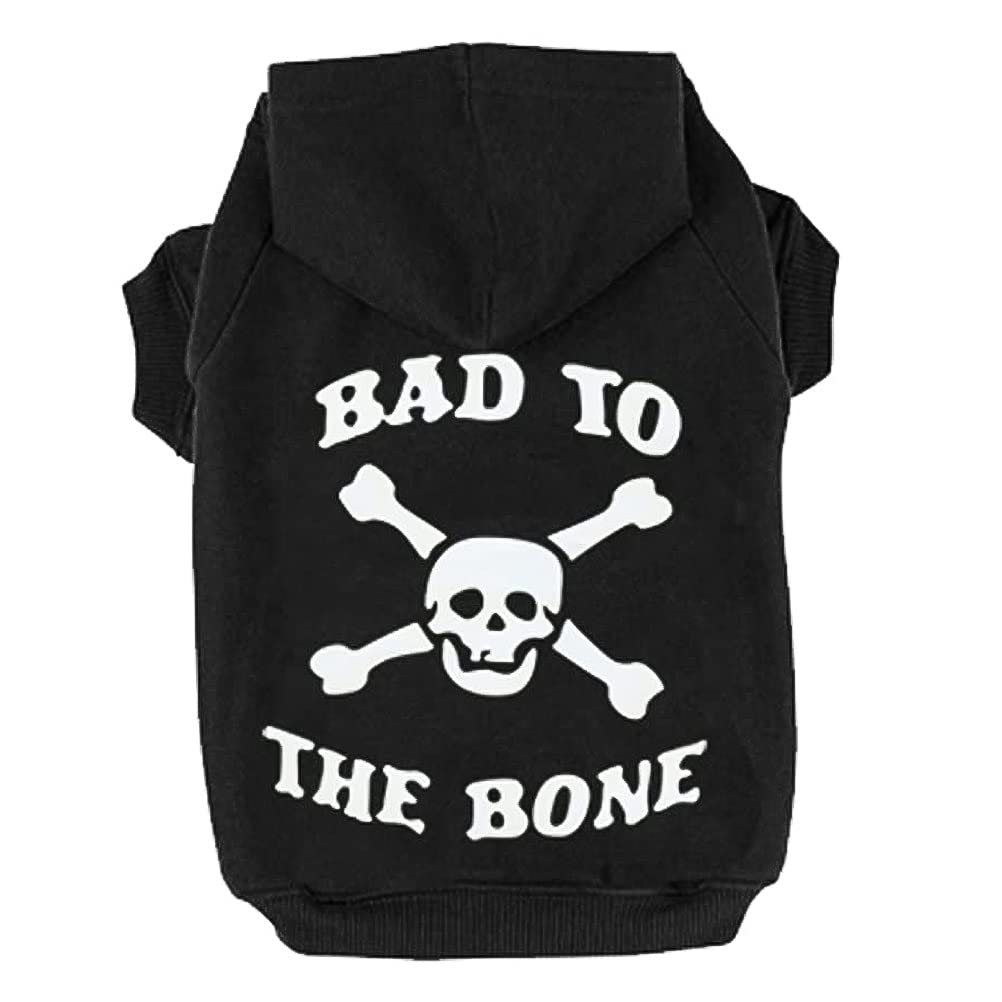 EXPAWLORER Dog Hoodie - BAD TO THE BONE Dog Jumper Sweater with Hood, Soft Warm Pet Sweatshirt Clothes with Lead Hole for Autumn Winter, Skeleton Outfit Clothing for Small Medium Large Dogs, L
