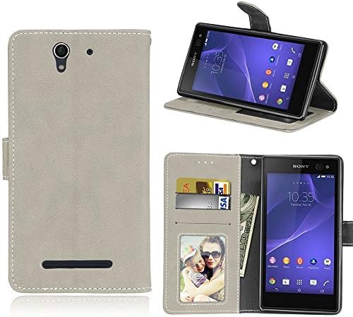 MGVV Retor Slim Fit Flip Leather Case [Kickstand Feature] PU Leather Wallet Case with 3 ID&CBrownit Cards Pocket & Kickstand Function for Sony Xperia C3