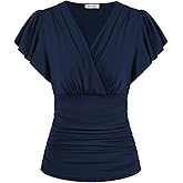 GRACE KARIN Womens Tops Dressy Casual, 2026 Ruffle Sleeve Wrap Blouses, V Neck Ruched Business Work Shirts Summer Clothes