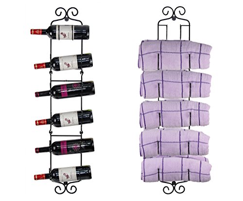ESYLIFE Wall Mounted Wine Towel Rack - Cascading Design for Holding 2-6 Bottles/Towels