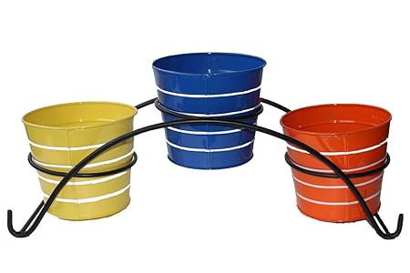 Cinagro Iron Plant Stand for 3 Plants, with Pot and Plant Indoor/Outdoor for Home and Balcony D