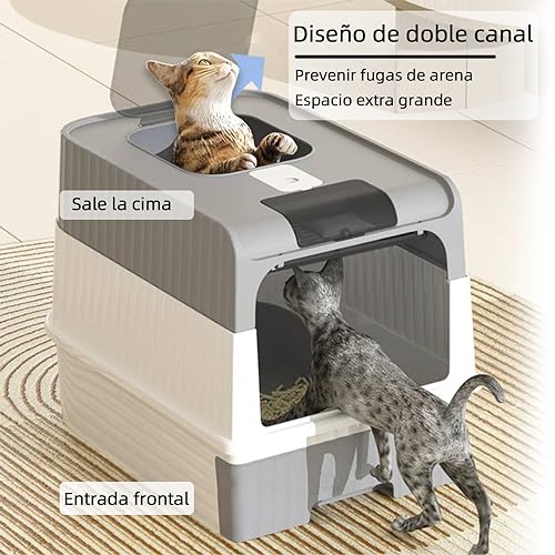 RJIHOEN Caja de Arena para Gatos Plegable,14 * 19 * 14 in Grande Cerrado Plástico Orinal para Gato,Equipada con luz Ultravioleta y Pala para Arena, fácil de Limpiar, a Prueba de olores y Salpicaduras