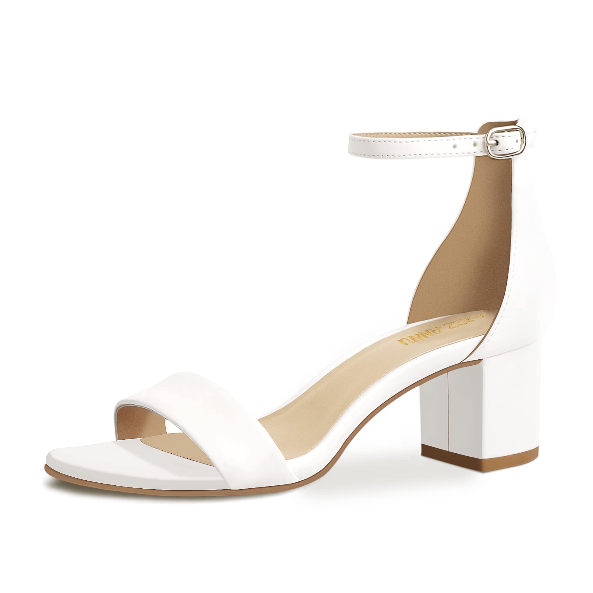 Photo 1 of PIZZ ANNU Women's Low Block Chunky Heels Sandals Comfortable Open Toe Ankle Strap Party Dress Pump Shoes Strappy Buckle Heeled Sandal, White 6.5