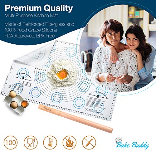Bake Buddy Silicone Pastry Mat Baking Set, Large XL Size Dough Rolling