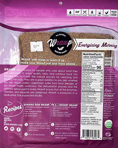 Organic Veggie Wraps - Mini Energy-Morning Wraps by Wrawp | Perfect for Wraps, Sandwiches, Crackers, Side Bread or a Simple Snack - Thumbnail 3