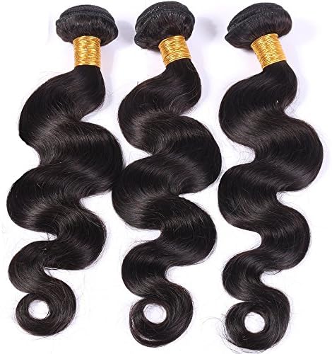 Brazilian Body Wave Hair 3 Bundles 100% Unprocessed 7A Virgin Human Hair Weave Extensions Double Weft Natural Color Brazilian Hair for Full Head (10" 12" 14")