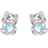 Seiyang Animal Stud Earrings 925 Sterling Silver Axotol/Bee/Cat/Duck/Dolphin/Frog/Owl/Sloth Moonstone Earrings Stud Jewelry Gifts for Women Animal Lover