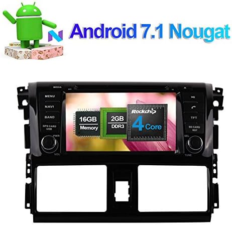 Android 7.1 Car Stereo CD DVD Player In Dash Car Radio Head Unit with 7" LCD Bluetooth GPS Navigation for Toyota Vios Toyota Yaris Sedan 2013- Support FM AM RDS WIFI 3G SD USB 1080P Video SWC