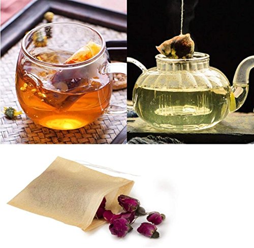 JM-capricorns 600 Pack Tea Filter Bags, Disposable Paper Tea Bag with Drawstring Safe Strong Penetration Unbleached Paper for Loose Leaf Tea,Coffeeand Herb(Natural Color, 2.75 x 1.97 Inches)