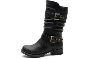 GLOBALWIN Women's Mid Calf Comfortable Fashion Dress Boots For Women Low Heel With Zipper