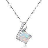 Ferkerylu Opal Necklaces for Women, Dainty 925 Sterling Silver Gemstone Pendant, October Birthstone Opal Gemstone Birthday Christmas Gift Jewelry, 16+2inch