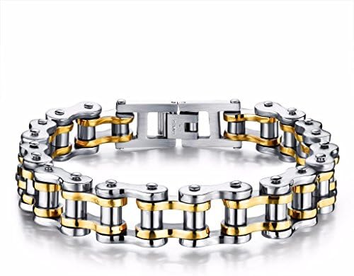 JRUI Jewelry Mens Stainless Steel Bracelet Motorcycle Biker Link Chain Wristband Rock Band Bangle 8.4 Inch