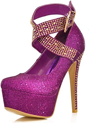 Ladies Platform Stiletto Shoes Evening High Heels Ankle Strap Sparkly Size 3-9