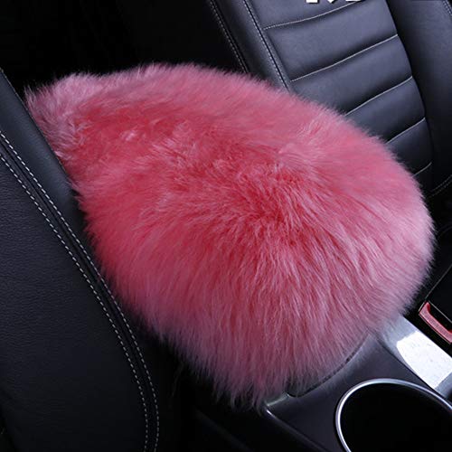 Auto Center Console Fluffy Cover Armrest Pad Warm Winter Plush Arm Rest Seat Box Cushion Cover Protector Faux Fur for Universal Car Vehicle(Pink)