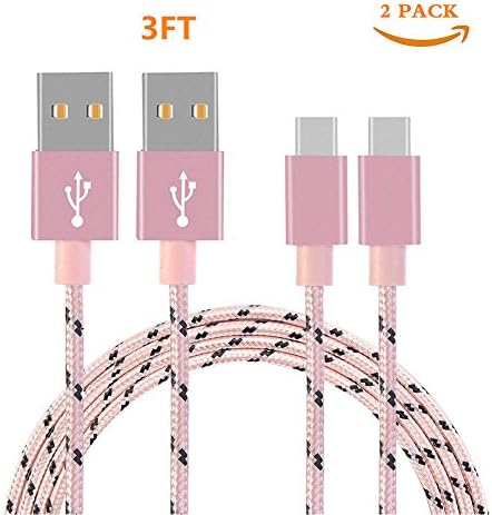 USB Type C Cable,Nylon Braided USB Type C Long Cord Fast Charging Sync Cable for Samsung Galaxy S10 S10 Plu S8 Plus Apple New MacBook Google Pixel,Nexus 6P LG G7 /G8 and More.(Camo) (Pink 2Pack 3FT)