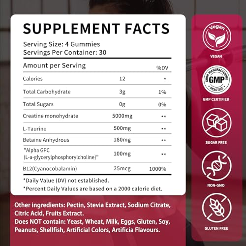 OUYIYUA Creatine Monohydrate Gummies 5000mg for Men & Women - Sugar Free Pre-Workout Supplement, Chewables for Muscle Strength, Muscle Builder, Energy Boost, Mixed Berry Flavor, 120 Count