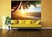 Poster – Beach Sunset – Picture Decoration Caribbean Sea Palm Tree Nature Summer Sun Ocean Vacation Dream Island Orange Dusk Image Photo Decor Wall Mural (55x39.4in - 140x100cm)