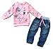 stylesilove Pattern Sweatshirt and Jeans Little Girls Outfit (Pink, 130/5-6 Years)