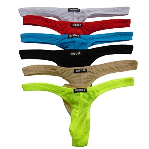 Youngbox Mens Underwear Sexy Pouch Briefs Lace G String Thong Stretch Elastic Bikinis, US S/Tag M,  6 Pack
