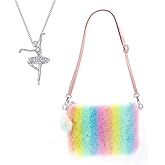 Suerico Girls Fluffy Crossbody Purse Plush Rainbow Shoulder Bag Kids Crossbody Bag Handbag
