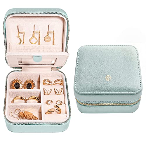 S.Leaf Travel Jewelry Organizer Boxes for Women Small Portable Necklace Earrings Bracelet Rings Travel Case Best Friend Birthday Gifts for Women Trendy (02_Lychee_Haze_Blue)