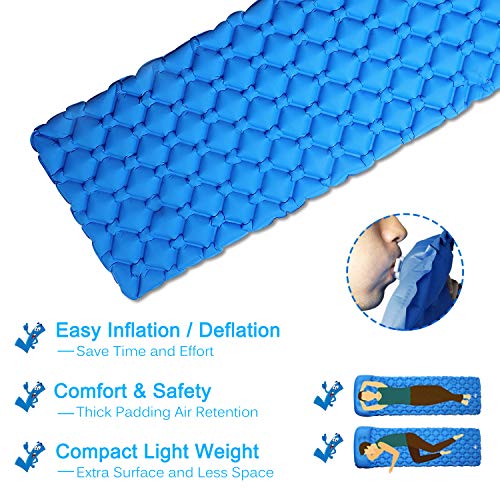 EVOLAND Ultralight Sleeping Pad for Camping, Inflatable Lightweight Compact Camping Sleeping Air Pads with Pillow for Backpacking, Hiking - Thumbnail 2