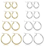 LOYALLOOK Stainless Steel Rounded Small Hoop Earrings Set for Women Nickel Free