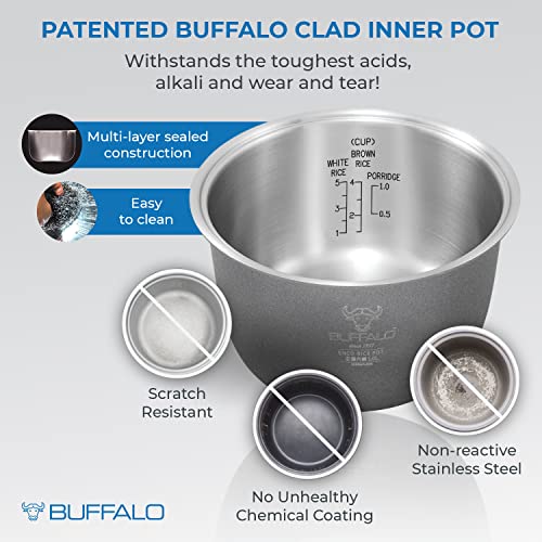 Buffalo Classic Rice Cooker with Clad Stainless Steel Inner Pot (5 cups) Small Electric Rice
