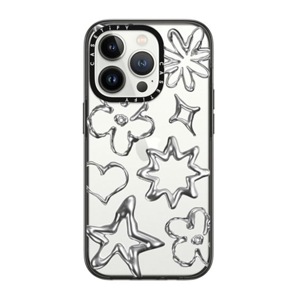 CASETiFY Compact iPhone 14 Pro Case [2X Military Grade Drop Tested / 4ft Drop Protection] - Chrome Doodles - Clear Black — image 1