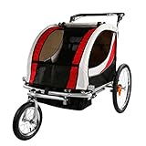 Clevr Red Collapsible 2 Seats 3-in-1 Double Bicycle Trailer Baby Bike Jogger/Stroller Jogging Running Kids Cart Bike | Suspension & Pivot Front Wheel