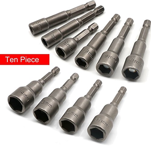 Electronic Quickly Change Magnetic Nut Setter He-Shank Socket Adapter Set Power Nut Diver 10 Pieces 6,7,8 ,9,10,11,12,13,14 mm
