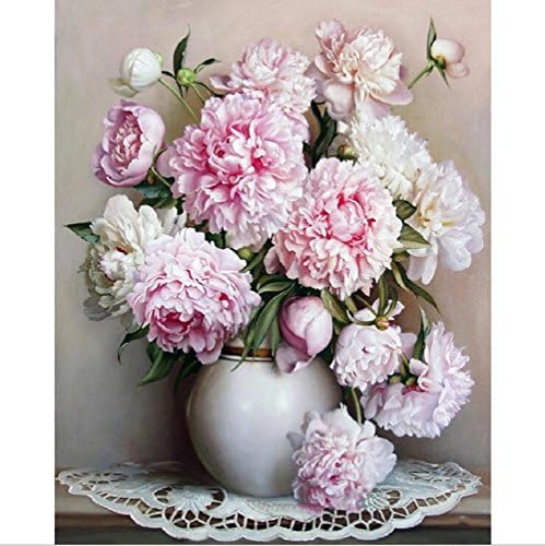 Oil Painting By Numbers,Diy Handpainted Flowers Pictures Canvas Painting Living Room Wall Art Home Decor Gift - 16x20 Inch without Frame