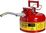 Justrite 7210120 AccuFlow 1 Gallon, Galvanized Steel Type II Red Safety Can With 5/8" Flexible Spout