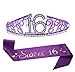 16th Birthday Purple Tiara and Sash, Purple Satin Sash and Crystal Rhinestone Birthday Crown for Happy 16th Birthday Party Supplies Favors Decorations Gifts Cake Topper