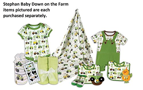 Stephan Baby Romper/Overall-Style Down on The Farm Tractor Diaper Cover, Green/White/Yellow, 3-6 Months
