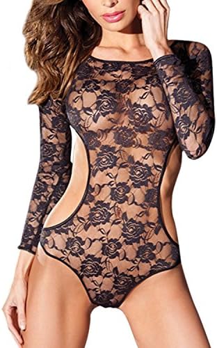 Lisli Women Long Sleeve Fishnet Lingerie Lace Bodysuit Nightwear Backless Dress