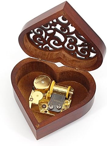 Rosee Box Vintage Heart Shape Wooden Hand-carved Castle in the Sky Melody Mechanism Wind Up Music Box