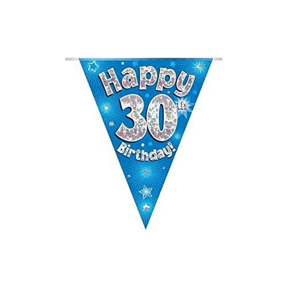 Party Bunting Happy 30th Birthday Blue Holographic 11 flags 3.9m