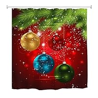 Goodbath Xmas Shower Curtain, Christmas Festival Colorful Ball Red Background Waterproof Bathroom Bath Curtains, 72 x 72 Inch