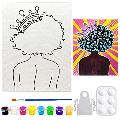 Canvas Painting Kit Pre Drawn Stretched Canvas Kit Afro Queen 1