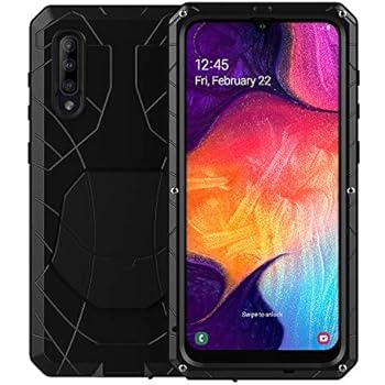 Feitenn Galaxy A50 Case, Samsung A50 Case Heavy Duty, Gorilla Glass Armor Aluminum Alloy Metal Cover Rubber Bumper Military Shockproof Hard Defender Shell Men Gift for Samsung Galaxy A50 - Black