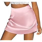 Zeagoo Womens Summer Fall Mini Skirts 2025 Elastic High Waist Flowy Casual Cute Petite Zipper Short Skirt,Pink,M