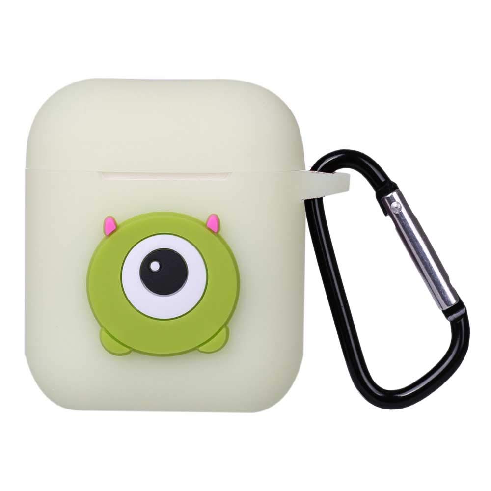 Bipra Airpod Case Compatible with Apple Airpods 1 & 2 Cute 3D Funny Cartoon Character Soft Silicon Cover Kawaii Fun Cool Keychain Design Skin Fashion Cases for Girls Kids Teens (Mike Green Eye)