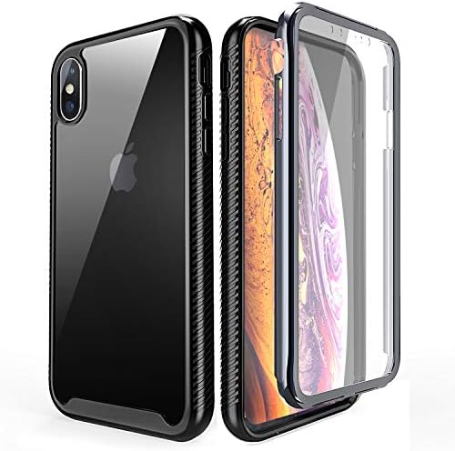 Yetolee iPhone Xs MAX Clear Case, Full Body Protecive Shockproof Hard Plastic & Soft TPU Case with Built in Screen Protector [Support Wireless Charging] for iPhone Xs MAX Black