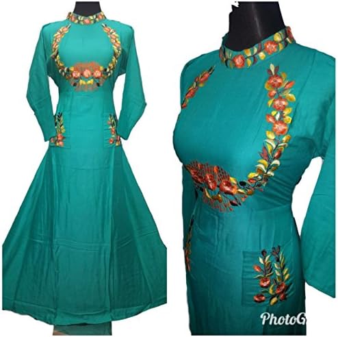 Mannat Women's Embroidered Georgette Designer Anarkali Kurti Kurta (Blue)