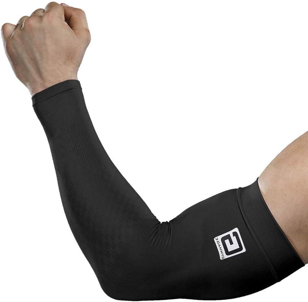 GYMMAGE UV Protection UPF 50 Cooling Upper Warmer Sleeves for Men Women Running/Cycling/Hiking/Shooting/Basketball/Golf - 1 Pair (XL, Black)