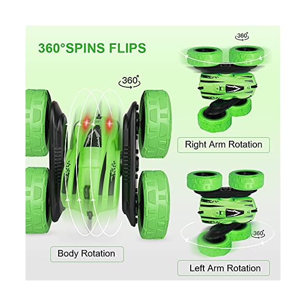 GEEKERA-Remote-Control-Car-4WD-Electric-RC-Race-Stunt-Car-with-Double-Sided-360Spins-Flips-LED-Headlights-High-Speed-Off-Road-Racing-Vehicle-for-Kids-Boys-Girls-Toys-Gifts-Green GEEKERA Remote Control Car, 4WD Electric RC Race Stunt Car with Double Sided 360°Spins Flips, LED Headlights, High Speed…